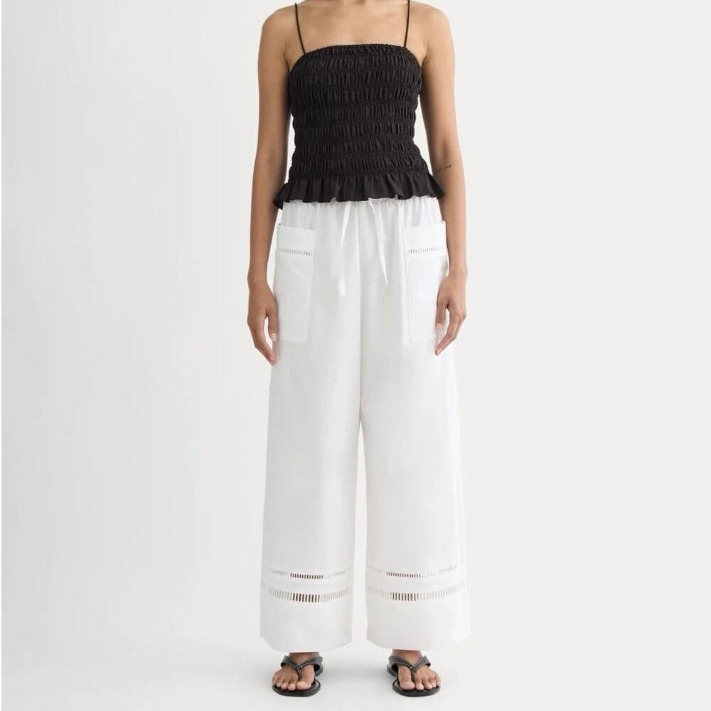 NWT Everlane The Lace Trim Patch Pocket Pant Relaxed Fit In White Size Medium
